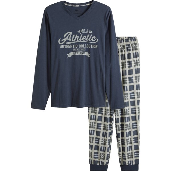 bonprix Pyžamo z čistej bio bavlny s dlhými rukávmi, farba modrá 47086765