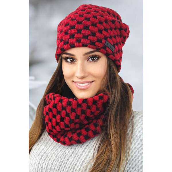 Kamea Červený dámsky set čiapka + nákrčník Boston, Farba červená 47147401