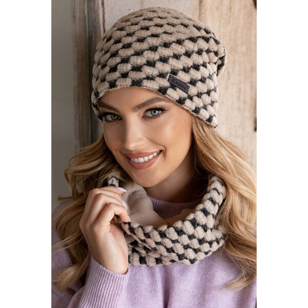 Kamea Béžový dámsky set čiapka + nákrčník Boston, Farba béžová 47147403