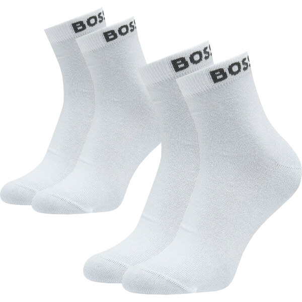BOSS - ponožky 2PACK quarter biele s tkaným logom BOSS 47207453