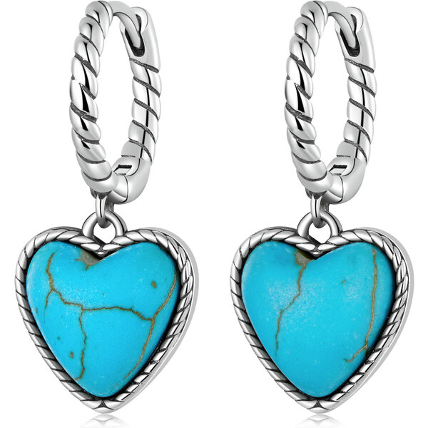 Royal Fashion strieborné visiace náušnice tyrkysové srdce BSE589 53972833