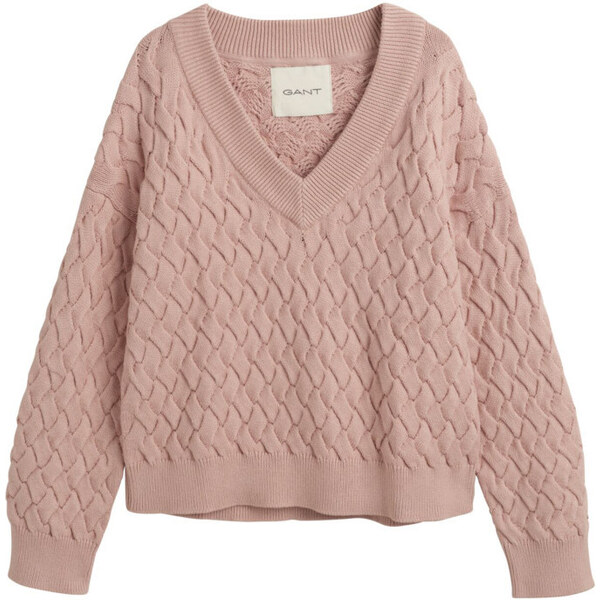 SVETER GANT TEXTURED COTTON V-NECK DUSTY ROSE 47308528