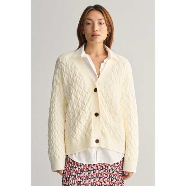 KARDIGÁN GANT TEXTURED COTTON CARDIGAN CREAM 47308529