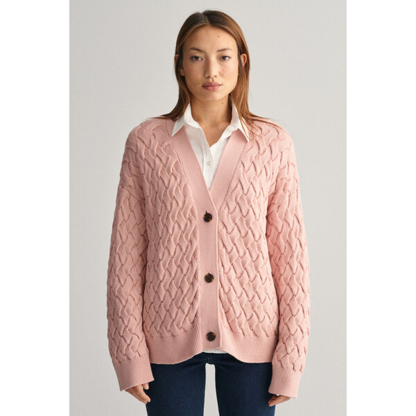 KARDIGÁN GANT TEXTURED COTTON CARDIGAN DUSTY ROSE 47308530