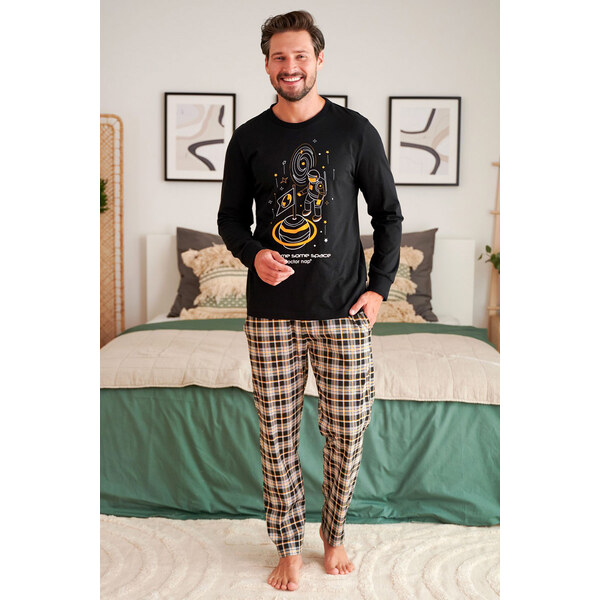 Doctor Nap Pánske bavlnené pyžamo Space čierne, Farba čierna 47307771