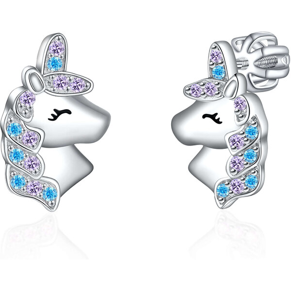 Olivie Strieborné náušnice na skrutku JEDNOROŽEC 8086 47332772