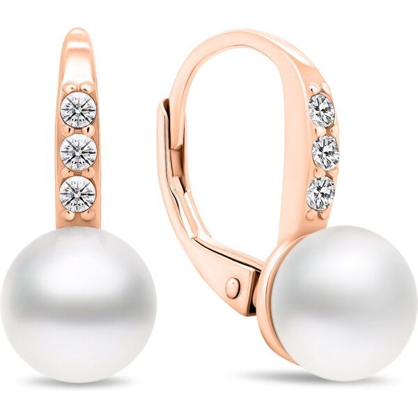 Brilio Silver Pôvabné bronzové náušnice s perlami a zirkónmi EA385R 66591873