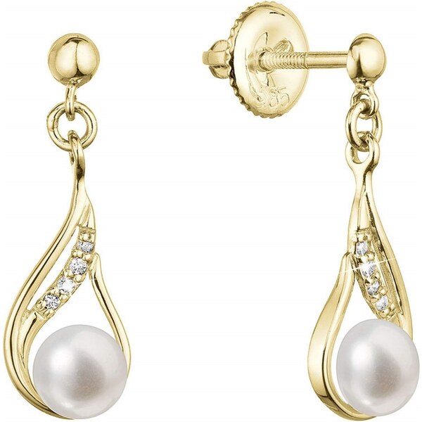 Evolution Group Elegantné zlaté náušnice s riečnou perlou a briliantmi 66580163