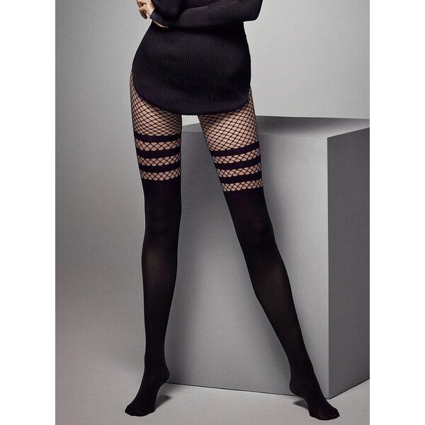 Čierne silonkové nohavice Veneziana Luna Rete 40 den 42136691