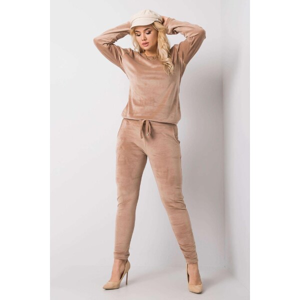 MladaModa Oversize velúrová tepláková súprava Jeanne béžová 47484574