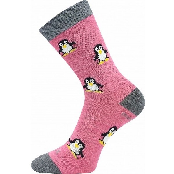 PENGUINIK teplé veselé merino ponožky VoXX Růžová 30-34 1 pár 47518174