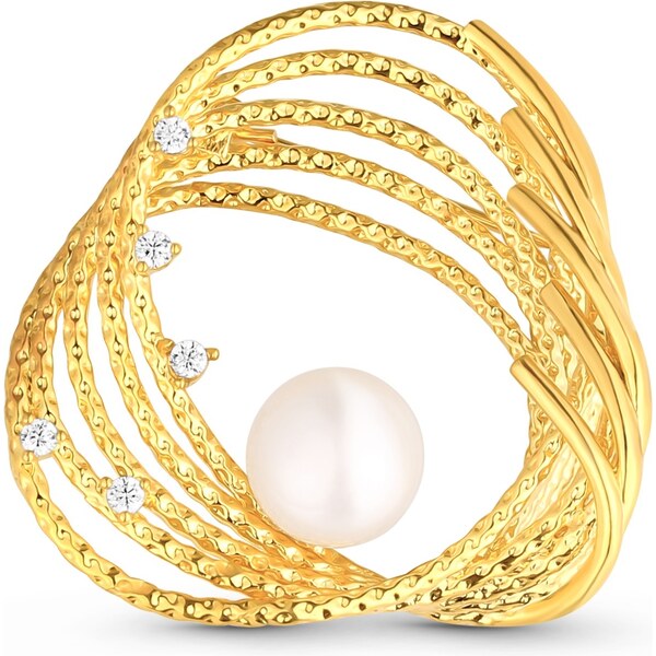 JwL Luxury Pearls Pozlátená perlová brošňa s pravou perlou a zirkónmi 66595408