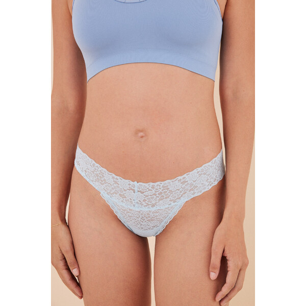 womensecret Modré čipkované tangá 47582546
