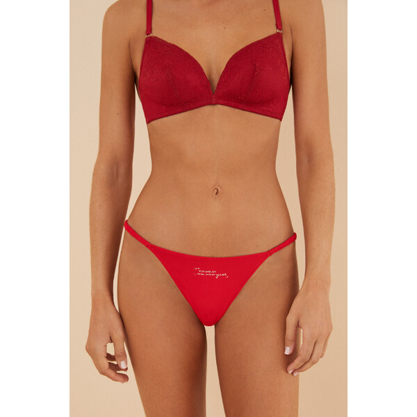 womensecret Červené tangá z mikrovlákna a čipky 47582550