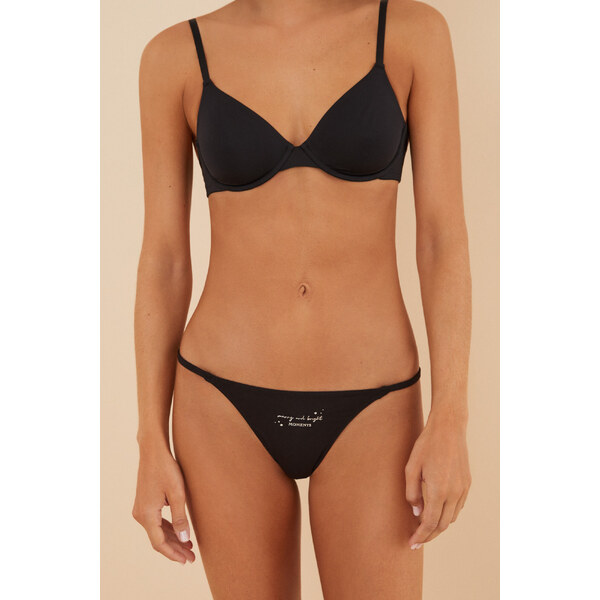 womensecret Čierne tangá z mikrovlákna a čipky 47582590