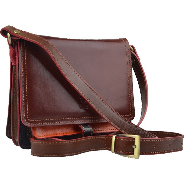 Farebná kožená talianska crossbody kabelka Quieta Marrone Colore 47608554