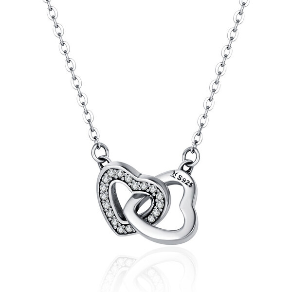 Ligot Strieborný náhrdelník 2 prepojené srdcia 47631395