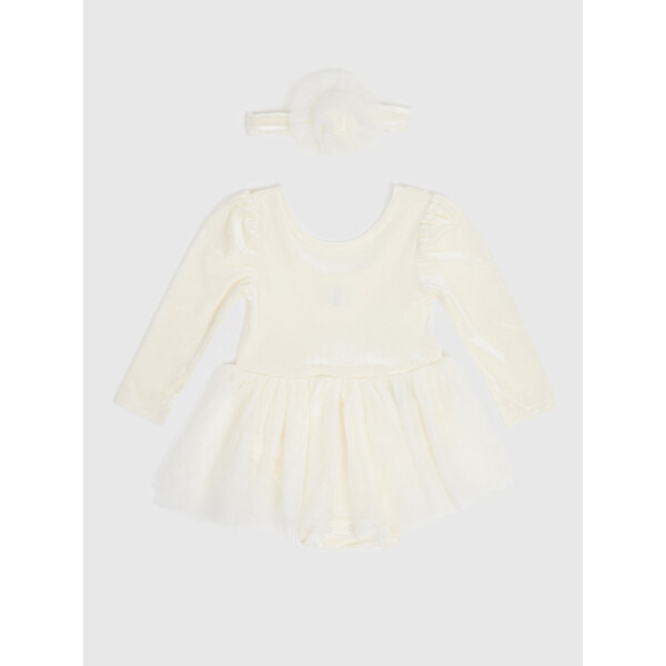 Sada krémových dievčenských body so sukničkou a čelenky v krémovej 50606654