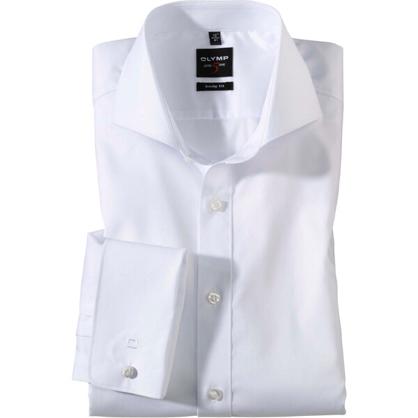 Biela spoločenská košeľa s manžetou OLYMP body fit predĺžený rukáv 47634951