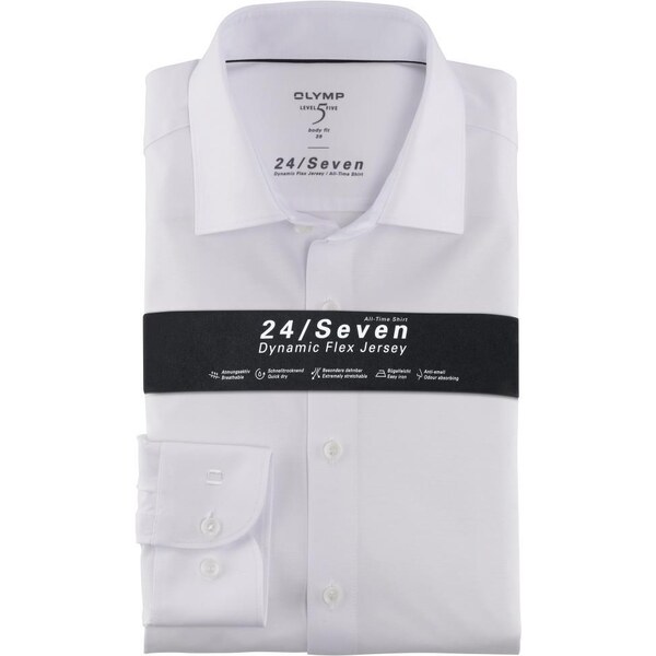 Pánska biela elastická flex jersey košeľa OLYMP body fit predĺžený 47634959
