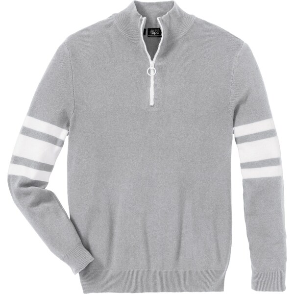 bonprix Pulóver so zipsom a recyklovanou bavlnou, farba šedá 44789306