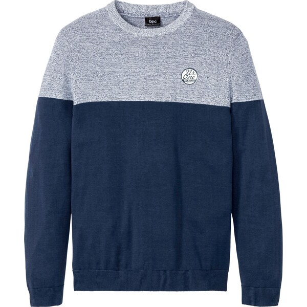bonprix Jemne pletený pulóver s bavlnou, Colourblocking, farba modrá 44789745