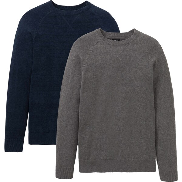 bonprix Jemne pletený pulóver z bavlny, 2 ks, farba šedá 45061485