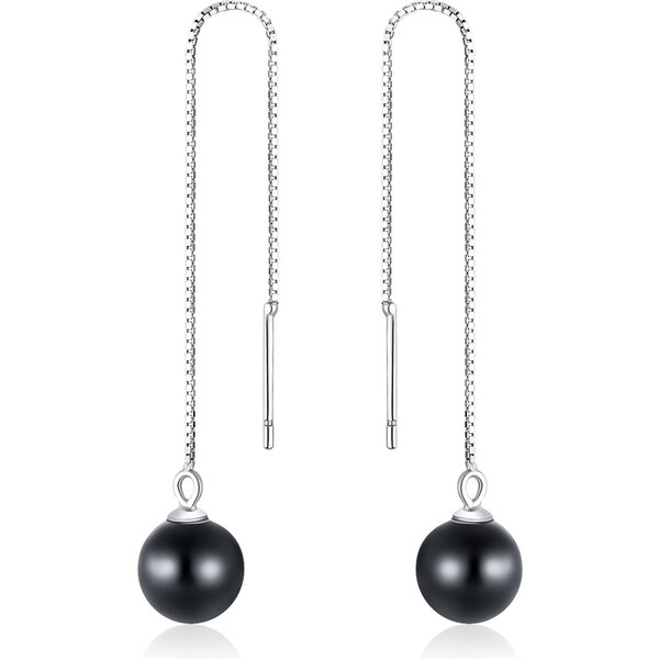 Ligot Strieborné retiazkové náušnice s čiernou perlou 47739500