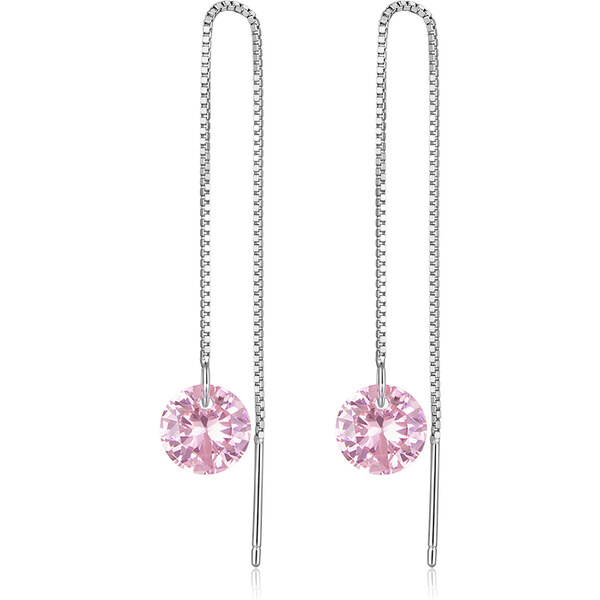 Ligot Strieborné retiazkové náušnice ružový zirkón 47739506