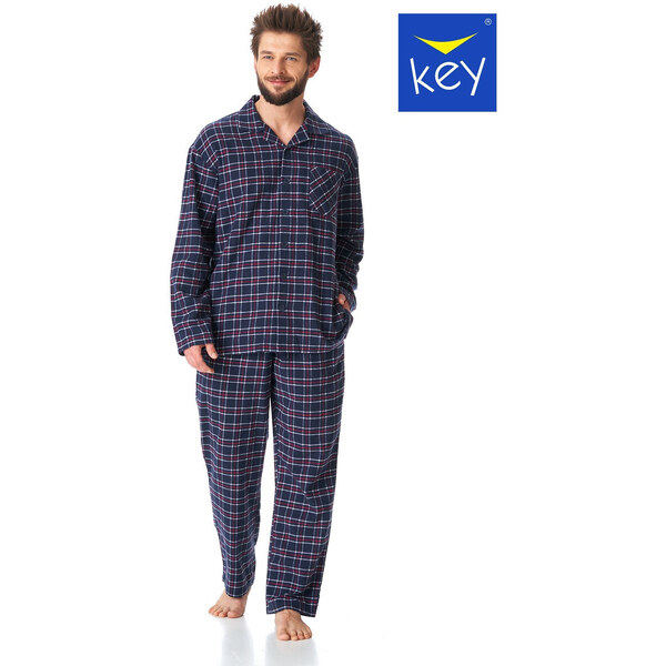 KEY Pánske flanelové pyžamo | tmavomodrá MNS 414 47740586