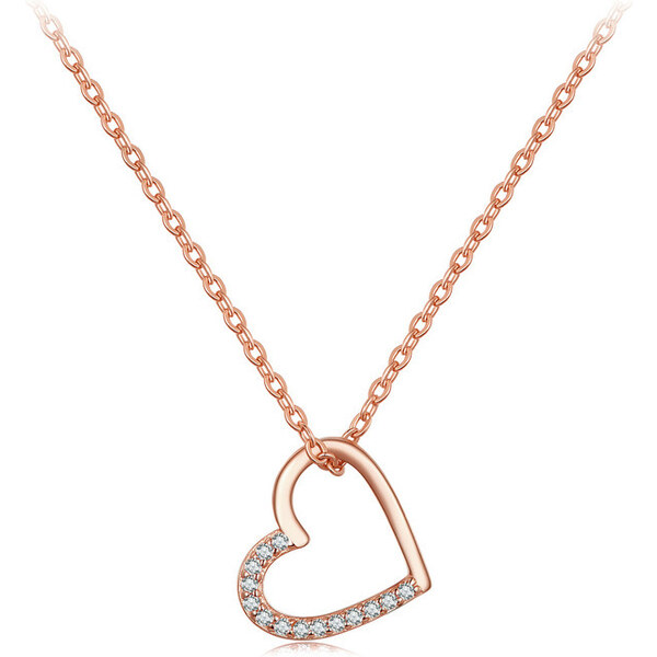 Ligot Strieborný pozlátený ružový náhrdelník zirkónové srdce 47718608
