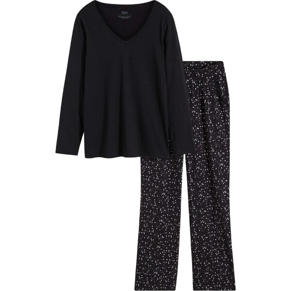 bonprix Pyžamo s lesklou potlačou, farba čierna 47784391