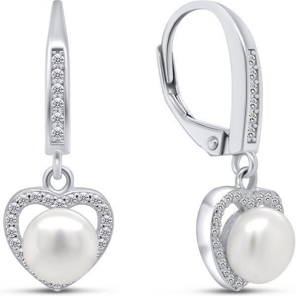 Brilio Silver Elegantné strieborné náušnice s perlou a zirkónmi EA87 66580167