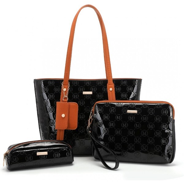 Miss Lulu Kabelkový 4 set - lesklý s monogramom, čierny 47941745