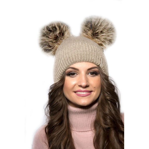 Glara Dámska čiapka s chlpatými brmbolcami 36957100