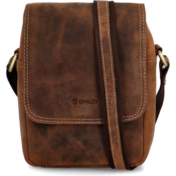 Pánska kožená crossbody/taška hnedá brúsená - Diviley Harys hnedá 56864775