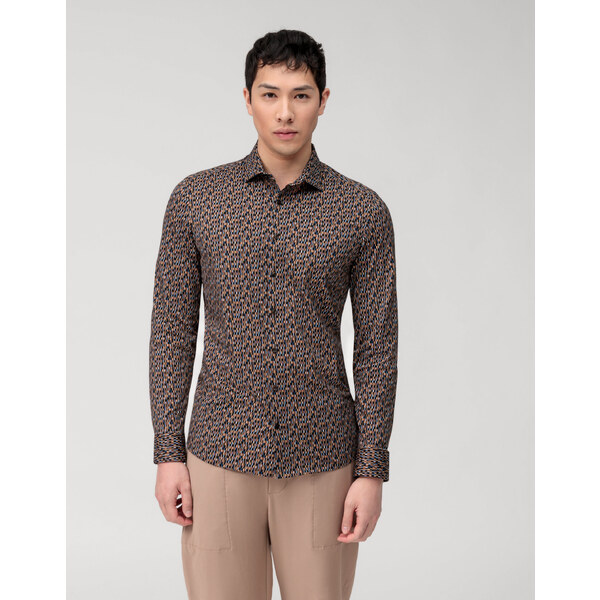 Pánska hnedá košeľa OLYMP body fit 48046971