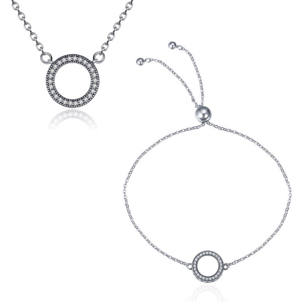 Ligot Strieborný set náramok a náhrdelník kruh 48065897