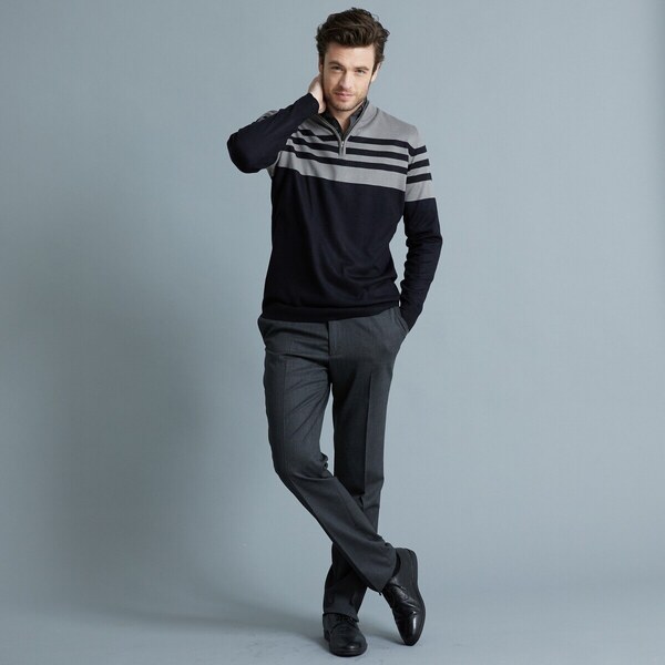 Nohavice s podielom vlny, nastaviteľný pás sivá antracitová 052 48076260