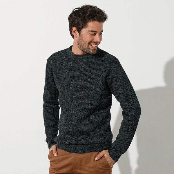 Pulóver s okrúhlym výstrihom, hladký úplet s 30 % podielom vlny 48078521