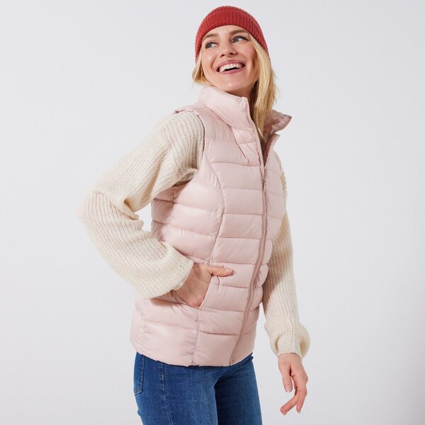 Nepremokavá prešívaná vesta na zips sivoružová 038 Blancheporte 48078911