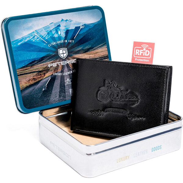 Čierna kožená peňaženka s motorkou Peterson 48097490