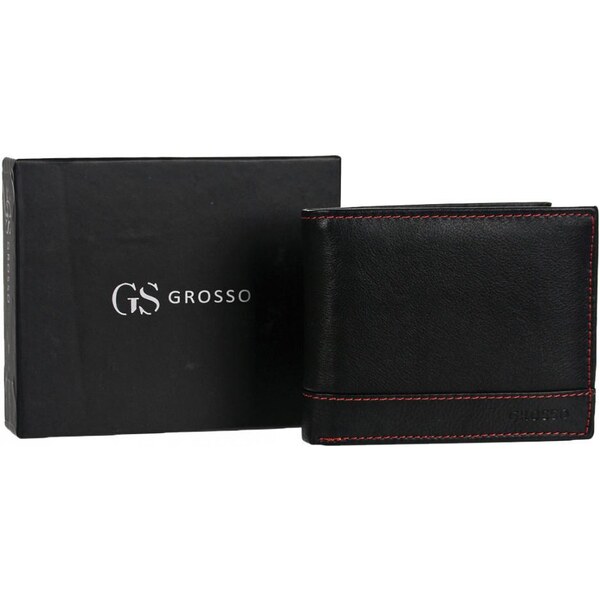 Kožená čierna pánska peňaženka s červenou niťou v krabičke GROSSO 48103555