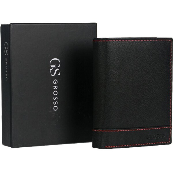 GROSSO – Kožená čierna pánska peňaženka s červeným prešívaním v 48103556