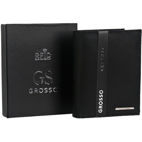 GROSSO Kožená pánska matná peňaženka čierna RFID v krabičke 48103550