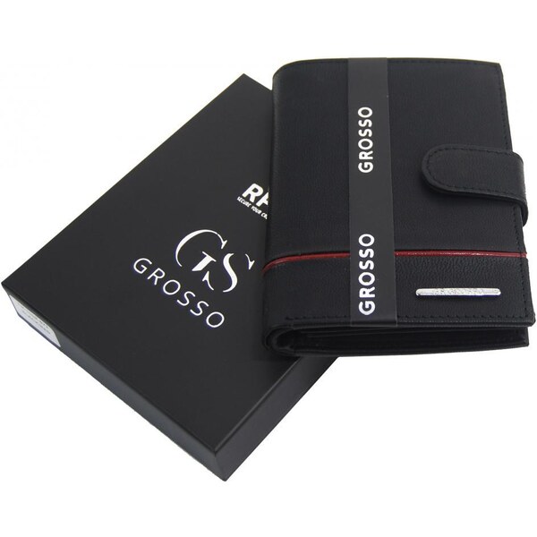 GROSSO Kožená pánska peňaženka čierna-červená RFID so zápinkou v 48103552