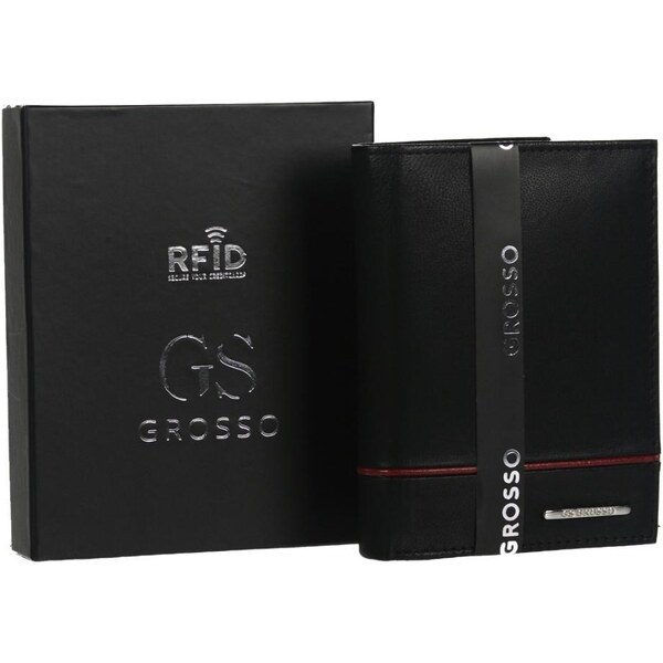 GROSSO Kožená pánska peňaženka čierna-červená RFID v krabičke 48103553