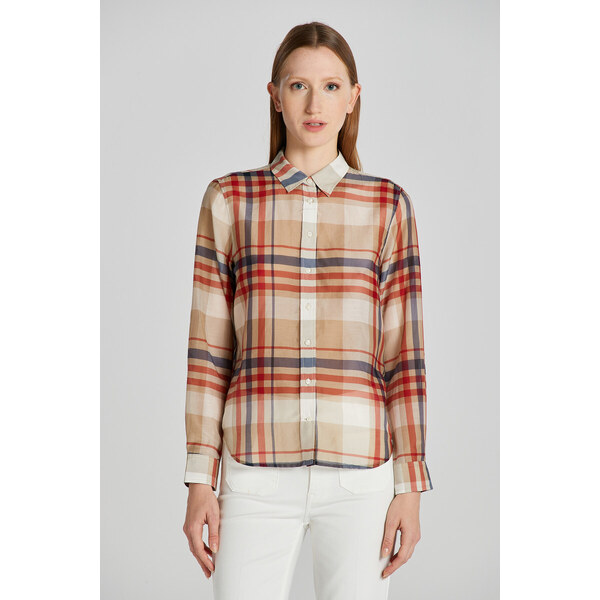 BLÚZKA GANT REG CHECKED COTTON SILK SHIRT DARK KHAKI 47308554