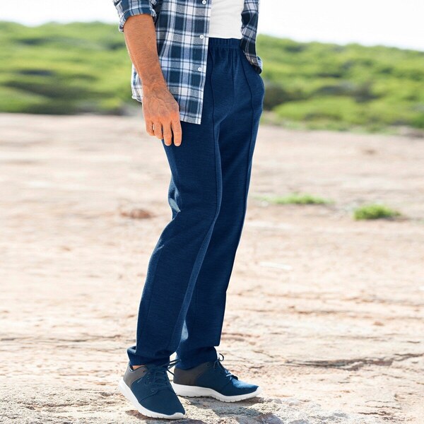 Moltonové voľnočasové rovné nohavice s pružným pásom nám.modrá 042 48198791