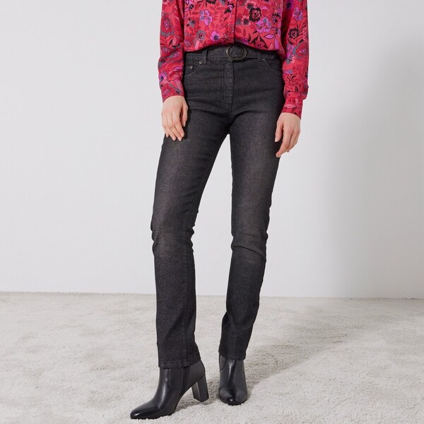 Rovné nohavice s opaskom pre nižšiu postavu čierna 040 Blancheporte 48219035